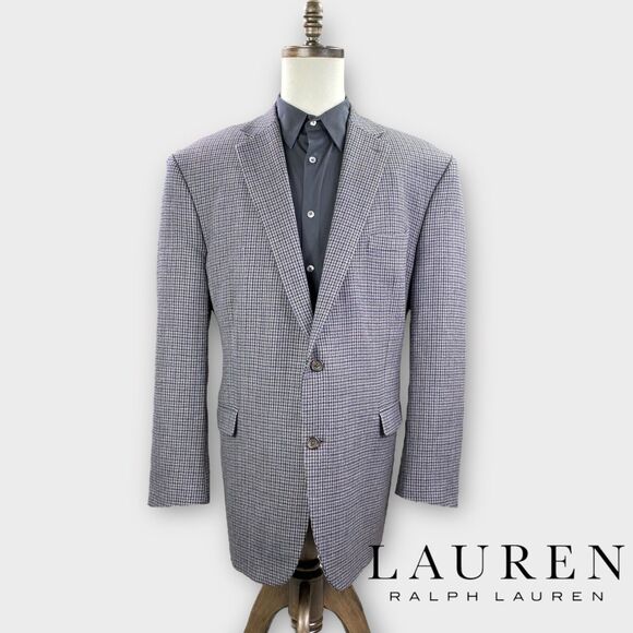 Lauren Ralph Lauren Blazer Mens 50L Gray Navy Black Houndstooth Wool Tweed Vent